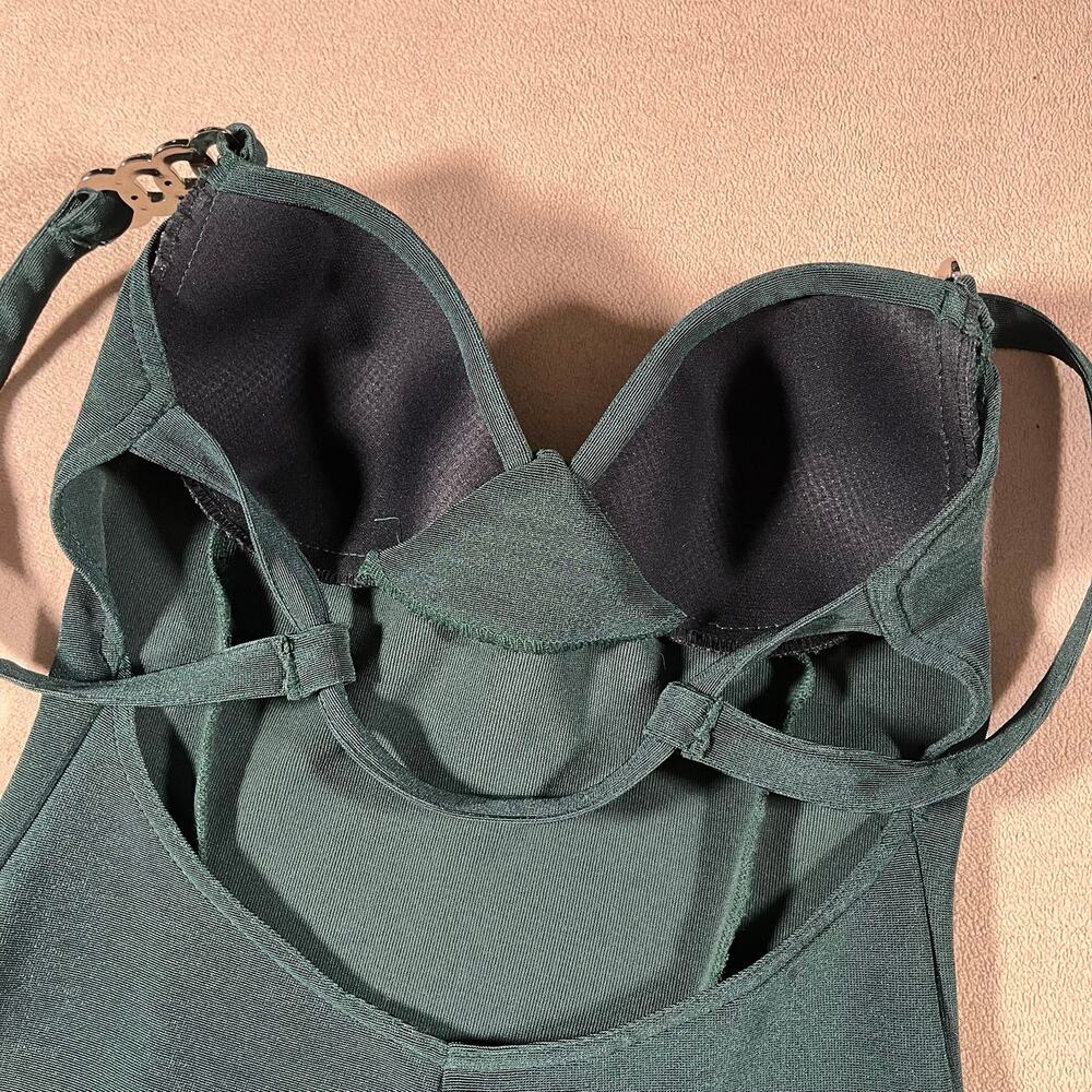 True Vintage Sexy Emerald Green Mini Dress Built-In Bra Womens Sz XS Whimsygoth - Picture 12 of 13